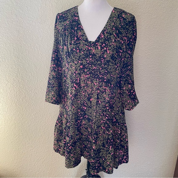 Reiss Ciara Olive Pink Animal Leopard Patterned Pleated Dress Mini Cocktail: 12 - Picture 2 of 11